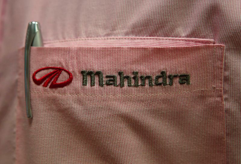 The logo of Mahindra & Mahindra Ltd is pictured on
