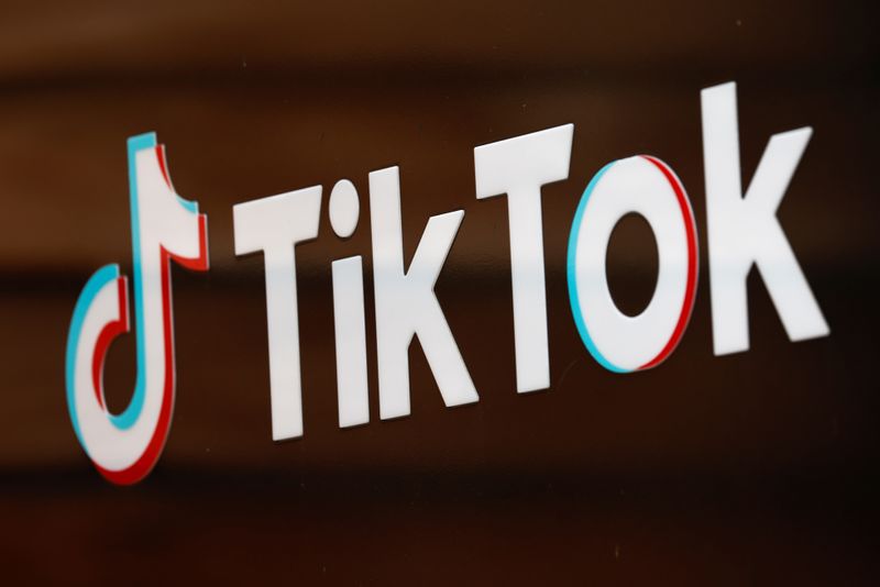 FILE PHOTO: The TikTok logo is pictured outside the company’s