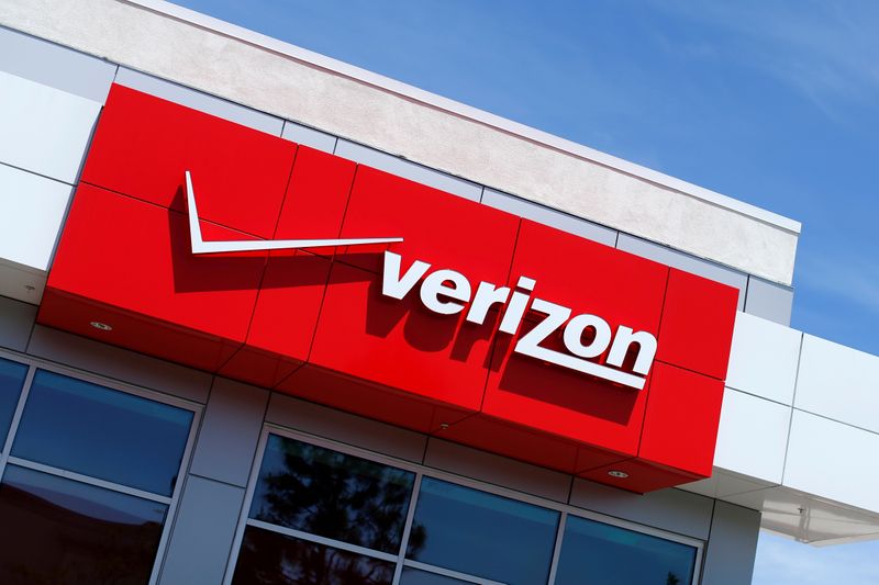 FILE PHOTO: The Verizon logo is seen on one of