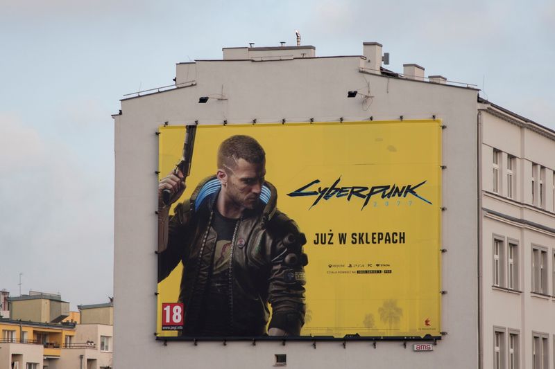 Cyberpunk 2077 game ad in Gdynia