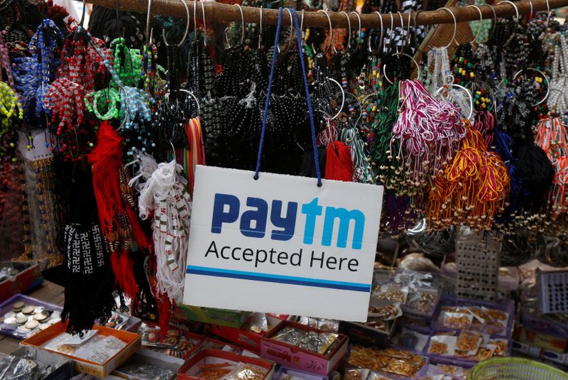 An advertisement of Paytm, a digital wallet company, is pictured