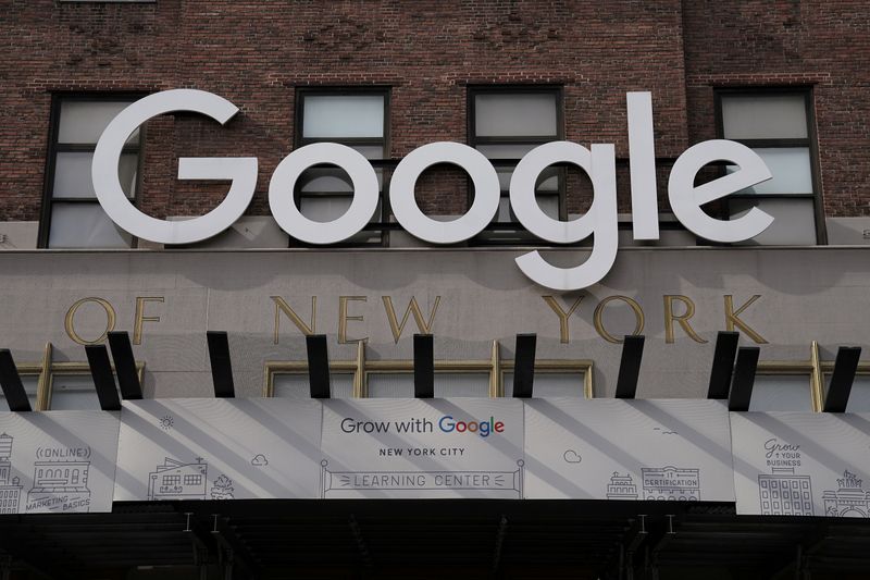 FILE PHOTO: A Google sign is pictured on a New