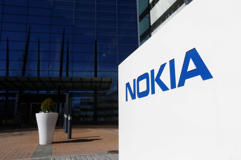 FILE PHOTO: A Nokia logo is seen at the company’s