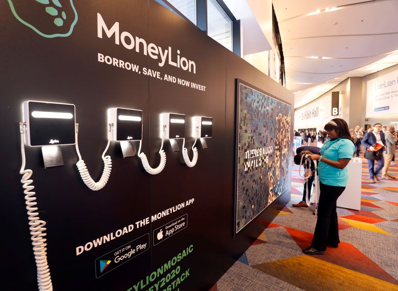 FILE PHOTO: MoneyLion, a digital consumer finance platform, displays in