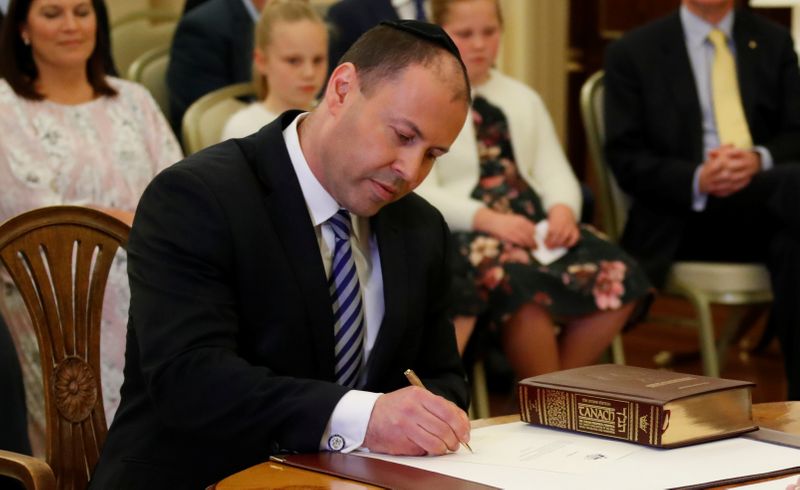 The new Treasurer Josh Frydenberg attends the swearing-in ceremony in