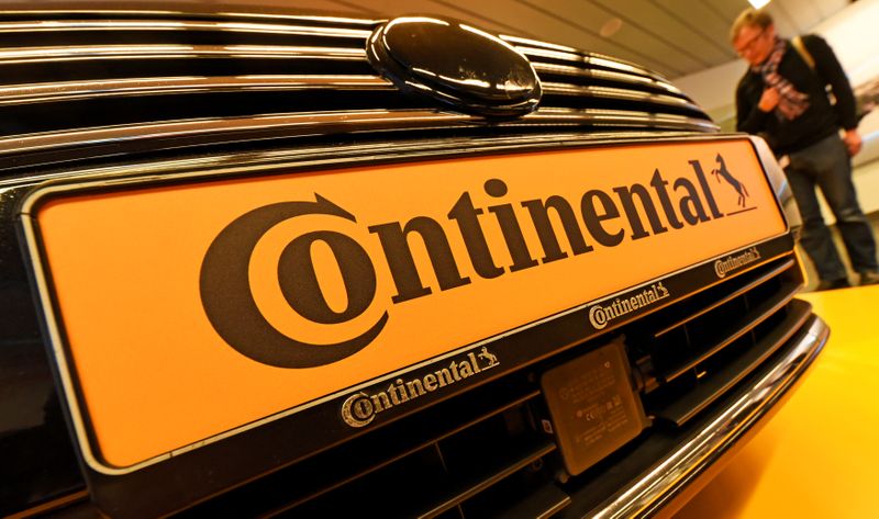 Logo of German tyre company Continental  is seen before