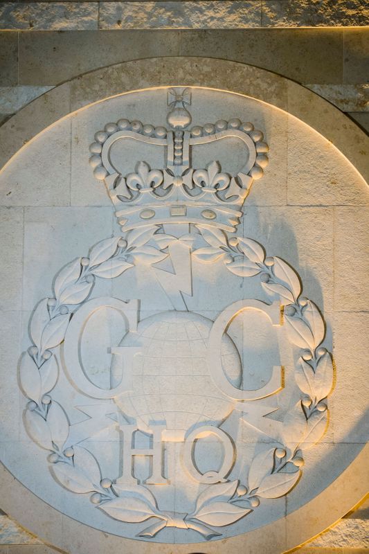 FILE PHOTO: A GCHQ logo on a wall inside Britain’s