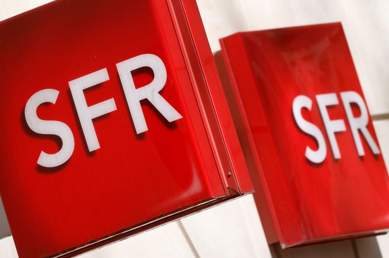 Logos of French telecoms operator SFR in Niort