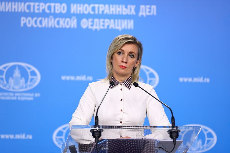 Russia’s Foreign Ministry spokeswoman Zakharova attends a weekly news briefing