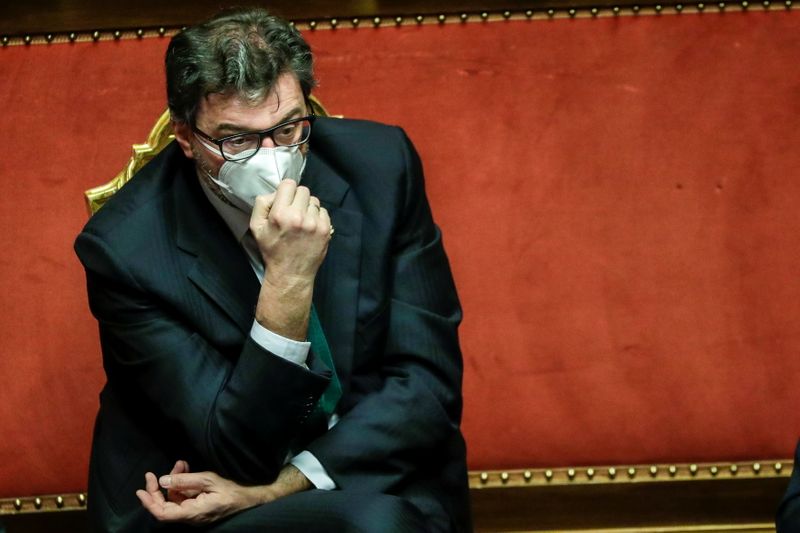Italy’s Minister for Economic Development Giancarlo Giorgetti attends a debate