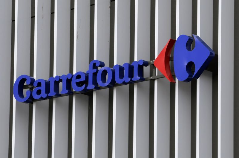 FILE PHOTO: The logo of Carrefour is seen at a