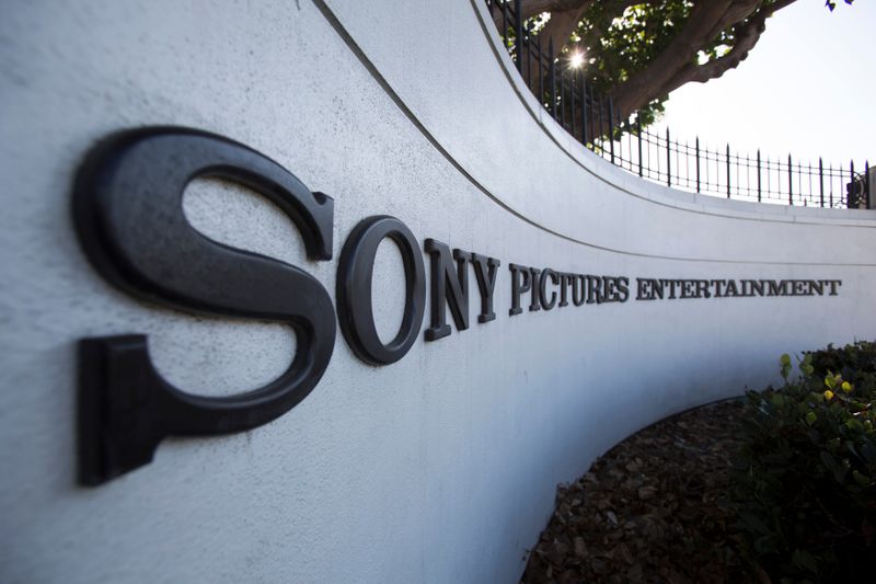 A logo is pictured outside Sony Pictures Studios in Culver