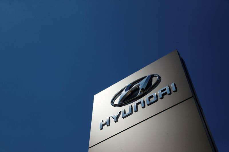 FILE PHOTO: A shop sign of Hyundai is seen outside