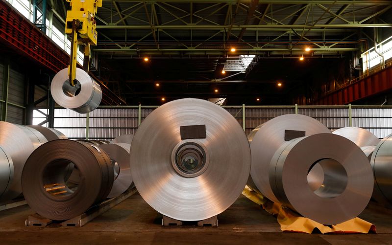 Metal coils are seen at ArcelorMittal steel plant in Ghent