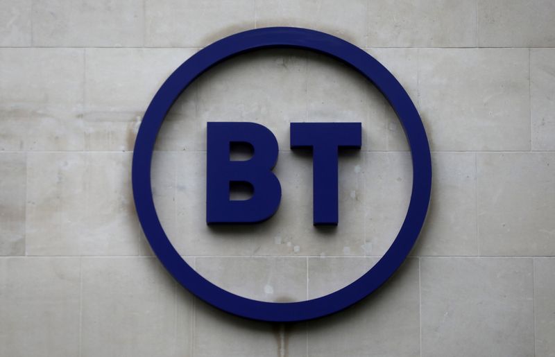 FILE PHOTO: Company’s logo is displayed at British Telecom (BT)