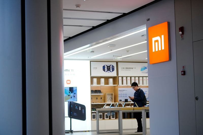 The Xiaomi logo is seen at a Xiaomi shop, in