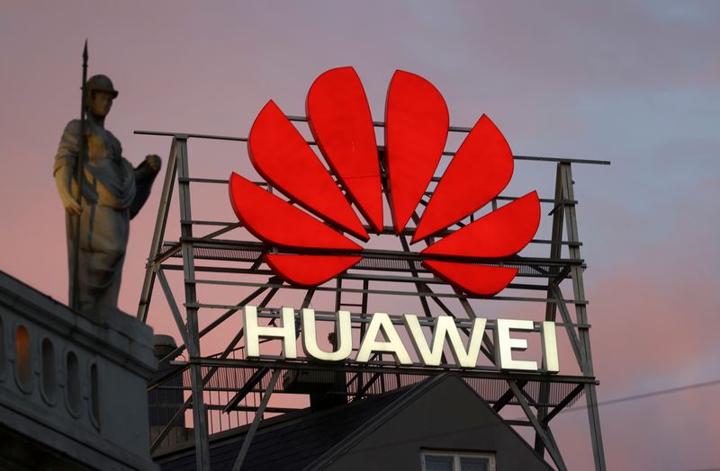 FILE PHOTO: Logo of Chinese telecommunications giant Huawei Technologies is