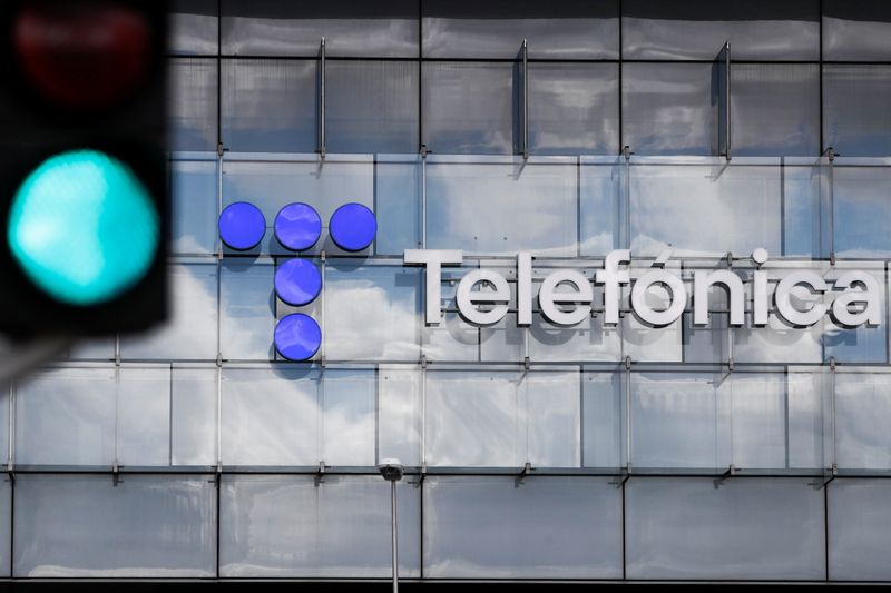 The logo of Spanish Telecom company Telefonica is seen in
