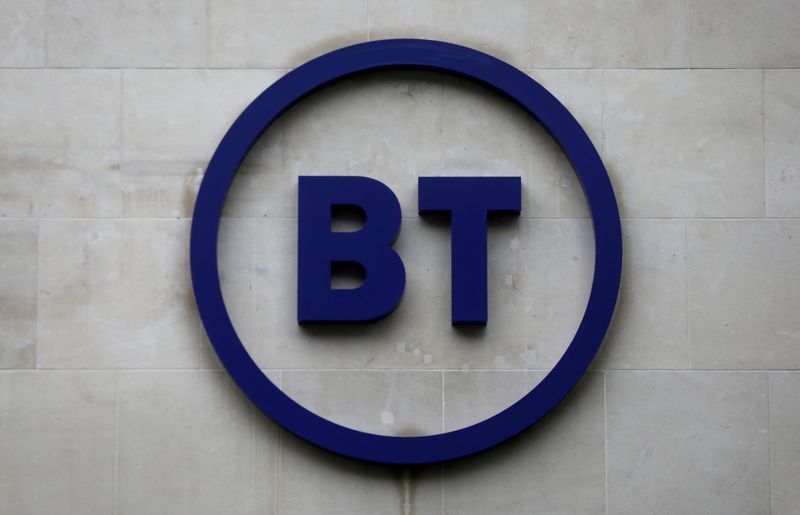 FILE PHOTO: Company logo is displayed at British Telecom (BT)