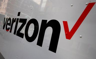 FILE PHOTO: The Verizon logo is seen on the side