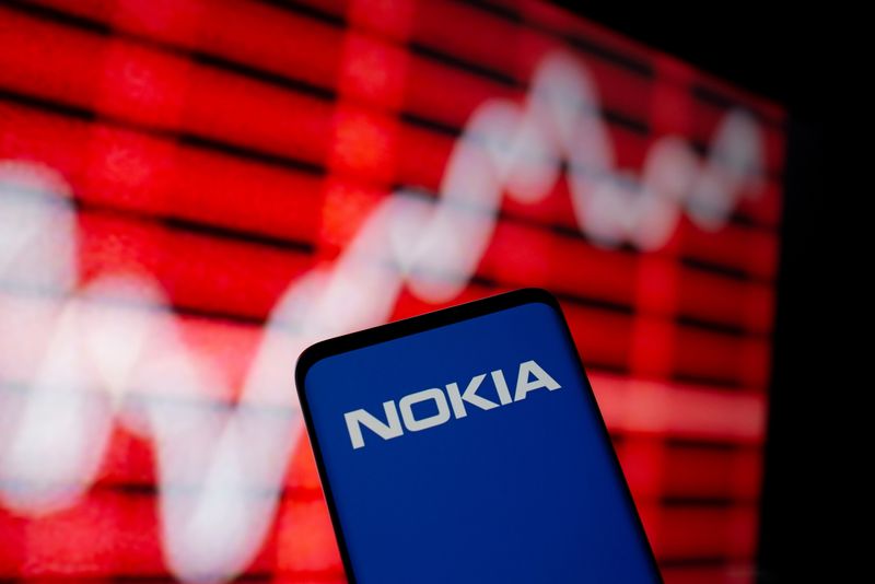 FILE PHOTO: The Nokia logo is seen on a smartphone