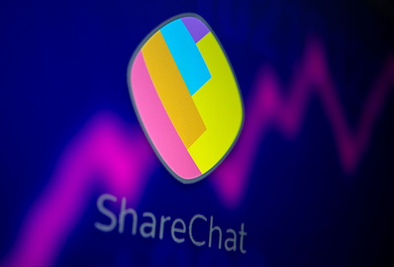 ShareChat and stock graph are displayed in this illustration taken