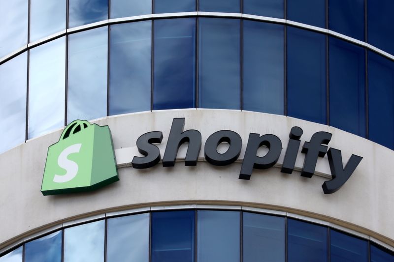 FILE PHOTO: The logo of Shopify is seen outside its