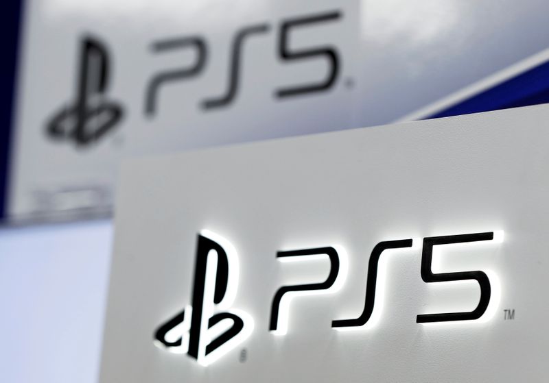 FILE PHOTO: Logos of Sony’s PlayStation 5 are displayed at