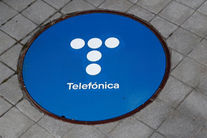 The logo of Spanish Telecom company Telefonica is seen on