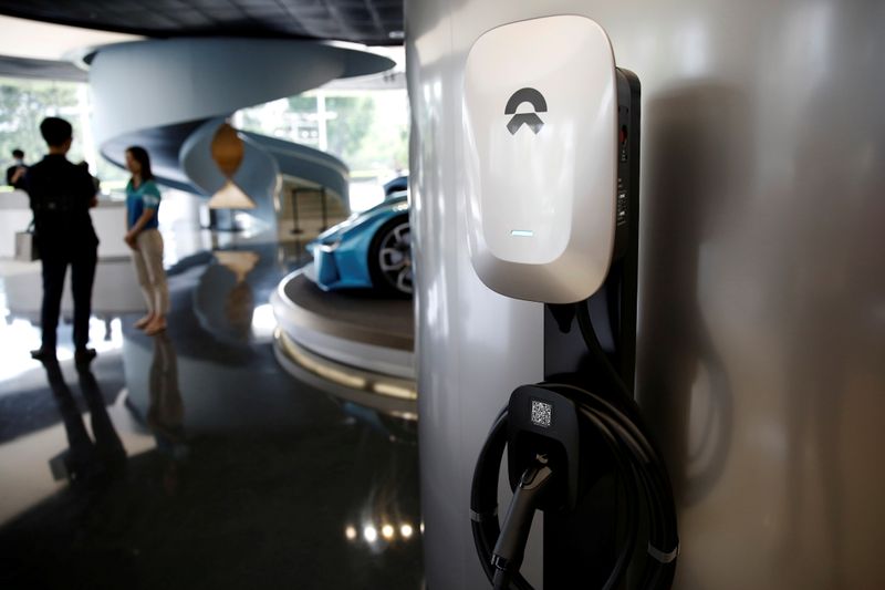 FILE PHOTO: NIO charging station is seen displayed at its