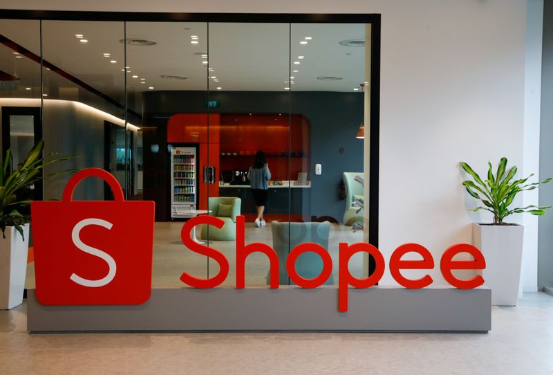 FILE PHOTO: A signof Shopee is pictured at its office