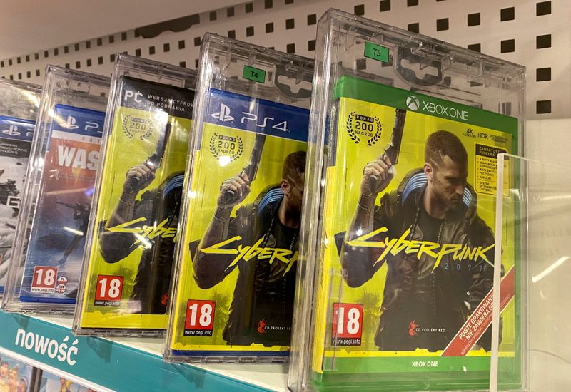 FILE PHOTO: Boxes with CD Projekt’s game Cyberpunk 2077 are