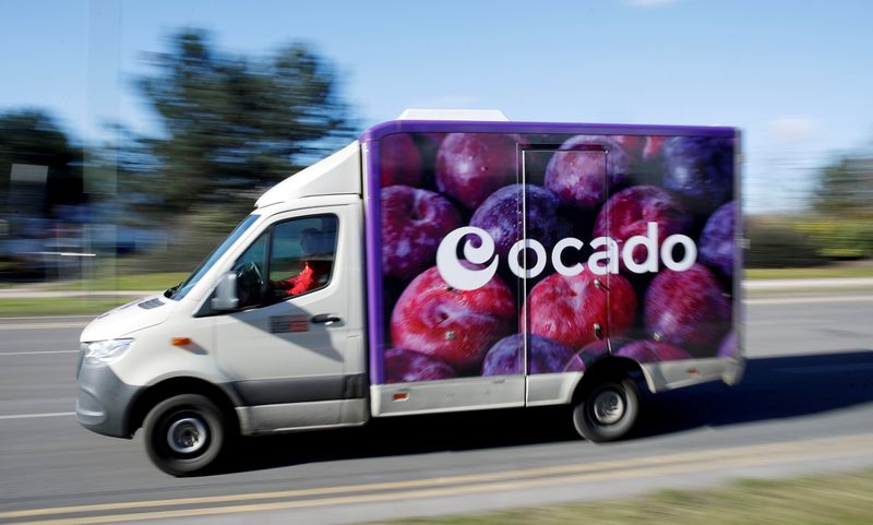 FILE PHOTO: An Ocado delivery van seen driving in Hatfield