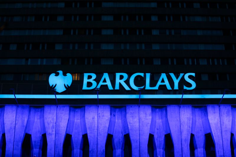 The logo of Barclays is seen on the top of