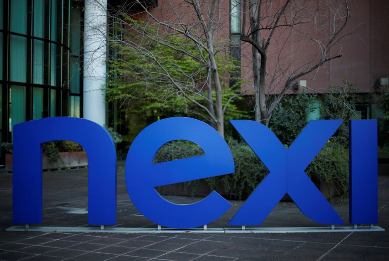 The logo of Italian payments group Nexi is pictured outside