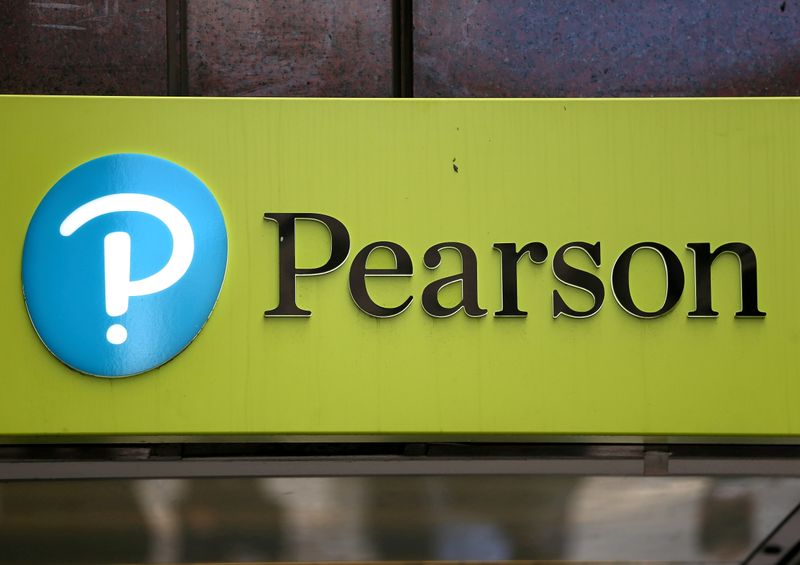 FILE PHOTO: The company logo is displayed outside the Pearson