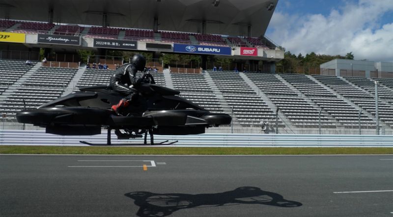 Japanese startup A.L.I. Technologies’ “XTurismo Limited Edition” hoverbike at its