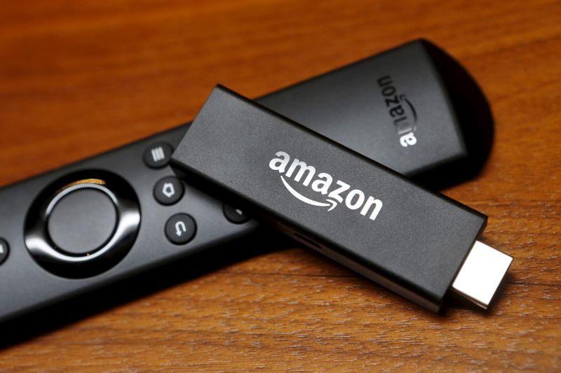 The new Amazon Fire TV is displayed during a media