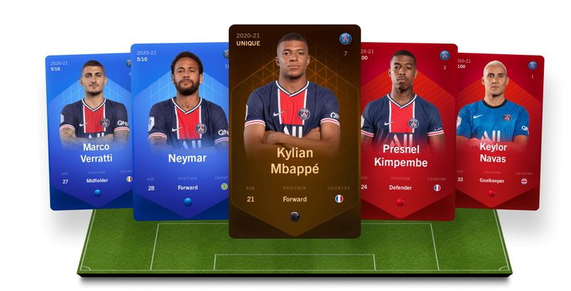 Digital collectible cards representing football players