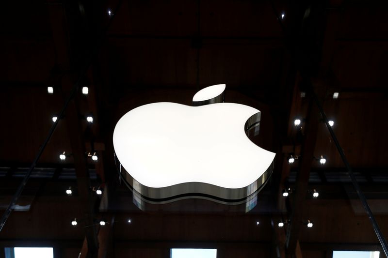 FILE PHOTO: Apple logo at an Apple store in Paris