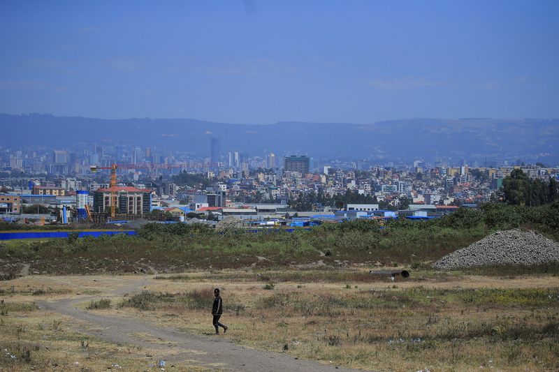 FILE PHOTO: Man walks on the outskirts of Addis Ababa