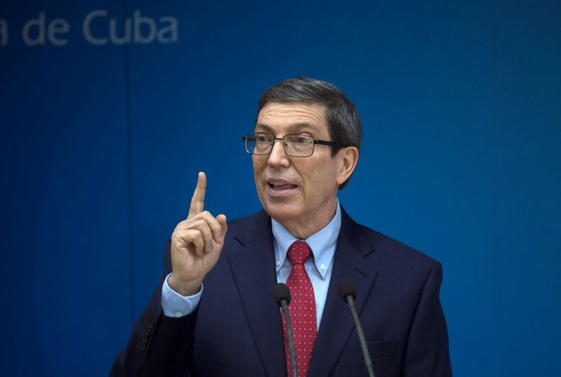 Cuba’s Foreign Minister Bruno Rodriguez Parilla speaks during a news