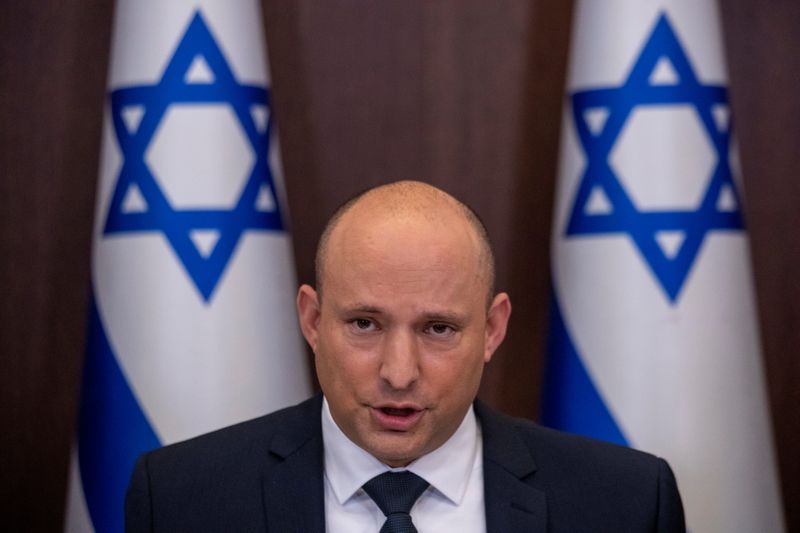 Israel’s Prime Minister Naftali Bennett heads a weekly cabinet meeting