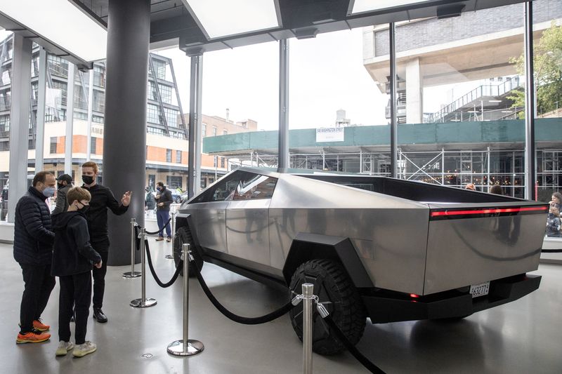 FILE PHOTO: Tesla’s Cybertruck is displayed at Manhattan’s Meatpacking District