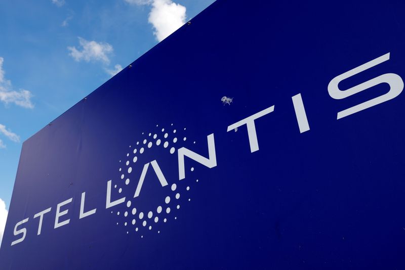FILE PHOTO: The logo of Stellantis at the entrance of