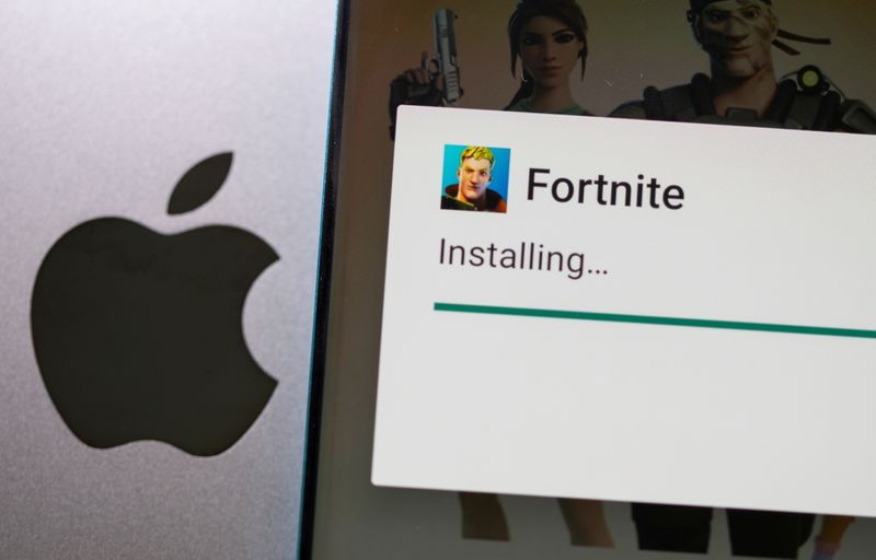 FILE PHOTO: Fortnite installing on Android is seen in front