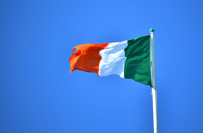 FILE PHOTO: National flag of Ireland flies above the President’s