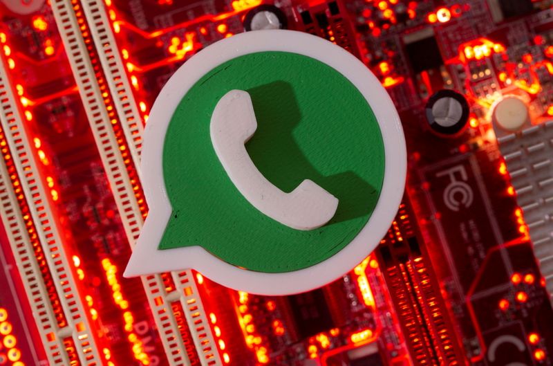 FILE PHOTO: A 3D printed Whatsapp logo is placed on