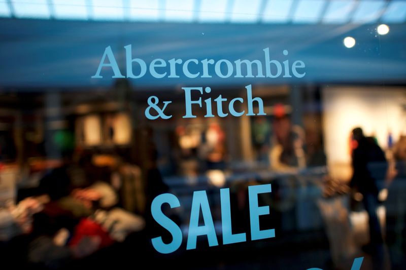 FILE PHOTO: An Abercrombie & Fitch storefront sign states “SALE”