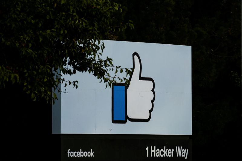FILE PHOTO: The entrance sign to Facebook headquarters is seen